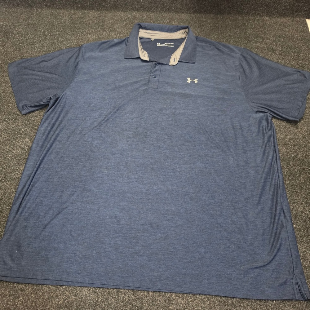 Under Armour Mens 3XL HeatGear Polo Shirt Navy Blue Heathered Loose Fit Polo